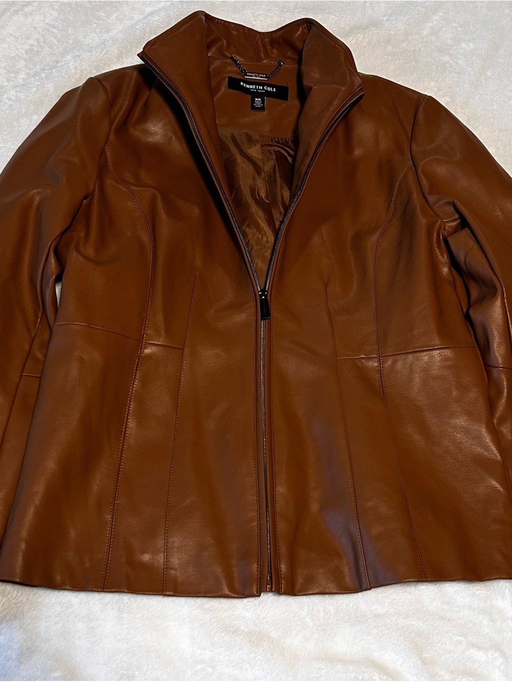 Kenneth Cole Women's Chestnut Brown Leather Zip Jacket